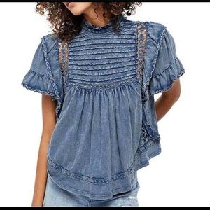 Free People Navy Women’s Le Femme Ruffle Top